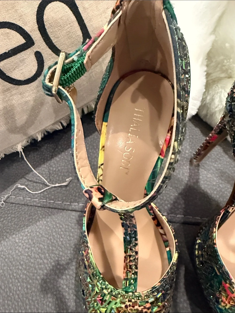Thalia Sodi Multicolor Studded T-Strap Platform Heels